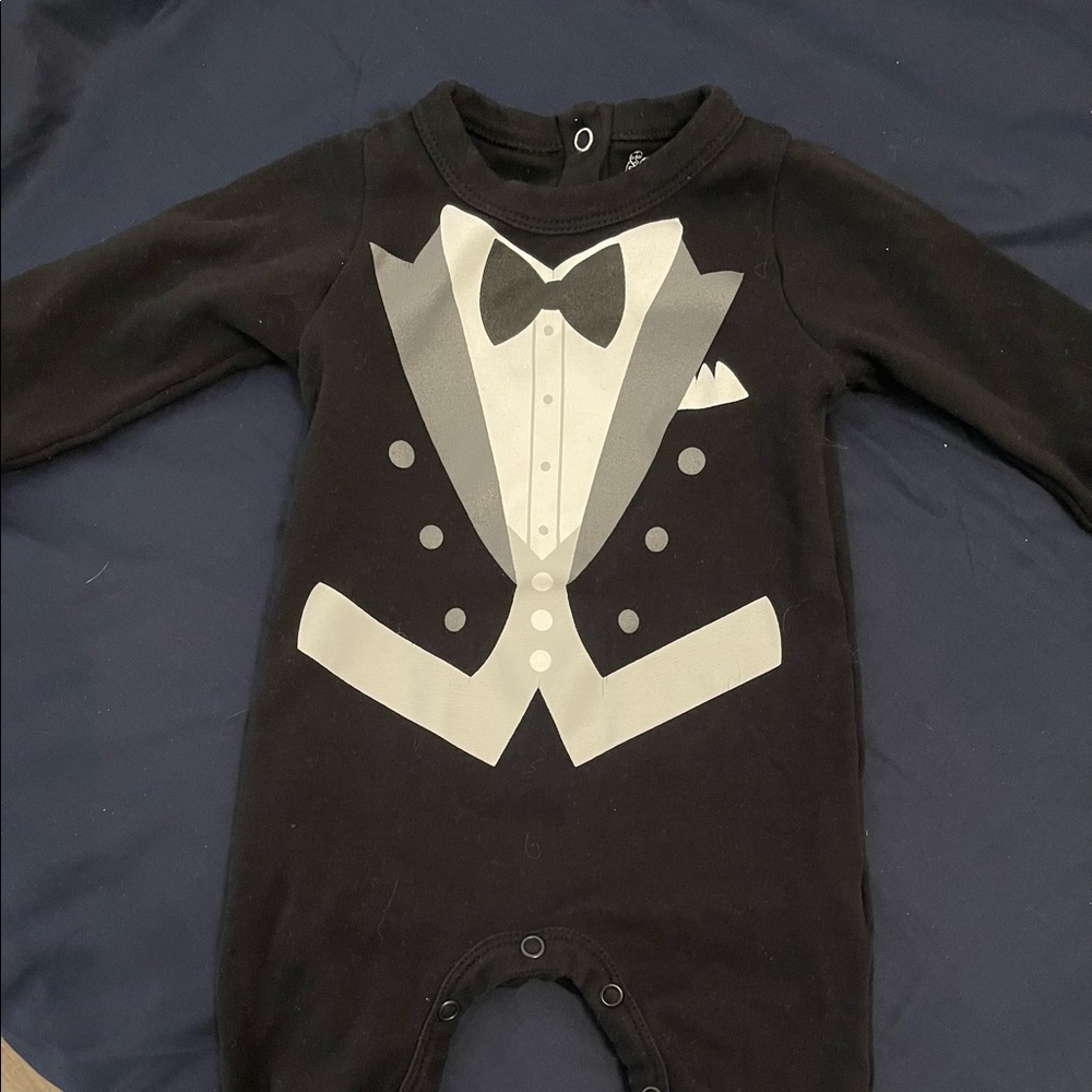 Baby boy black tie footie tuxedo